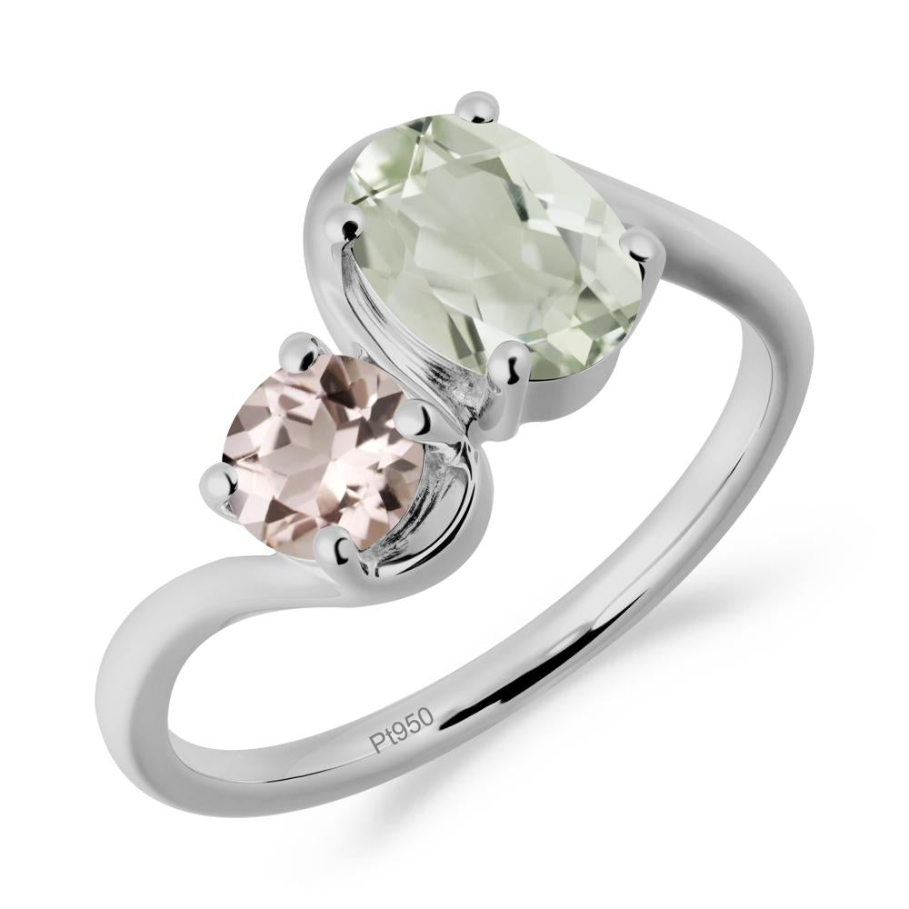 Wavy Bypass Green Amethyst and Morganite Toi Et Moi Ring - LUO Jewelry #metal_platinum
