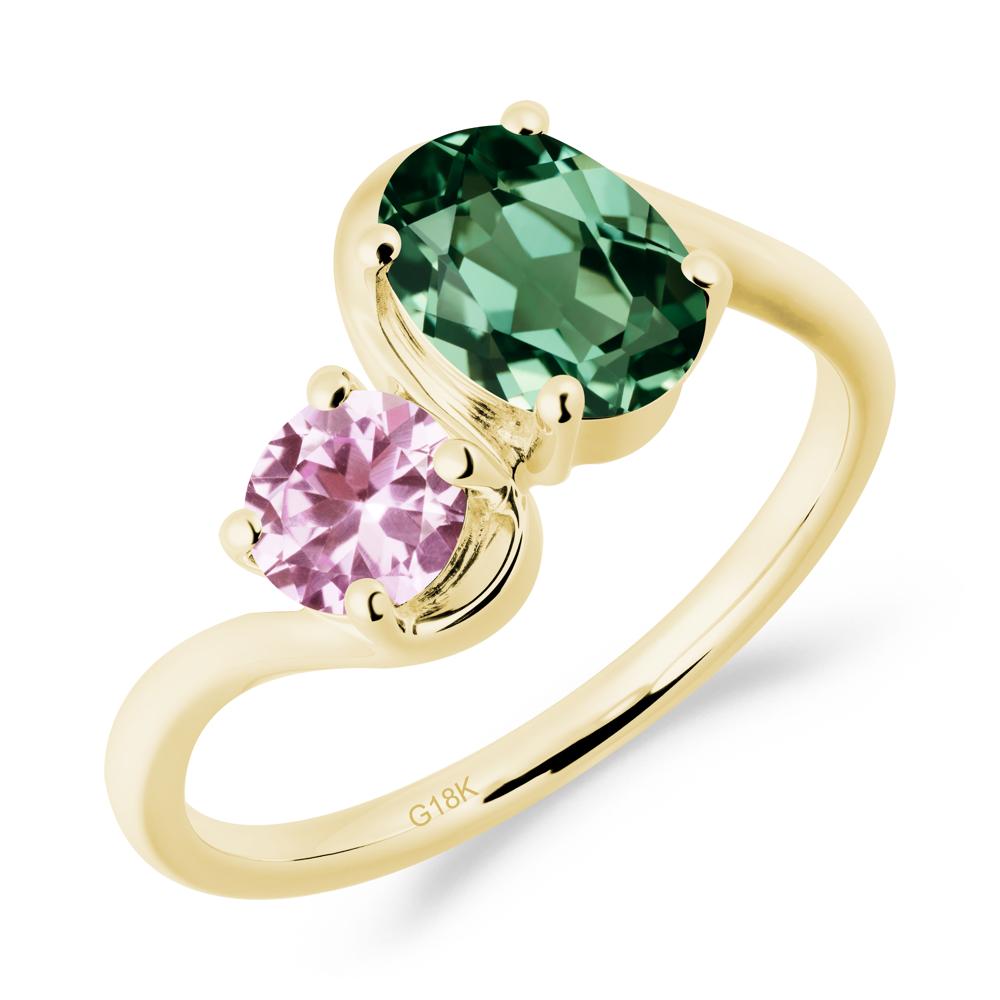 Wavy Bypass Green Sapphire and Pink Sapphire Toi Et Moi Ring - LUO Jewelry #metal_18k yellow gold