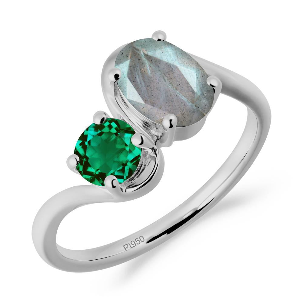 Wavy Bypass Ring with Labradorite and Emerald - LUO Jewelry #metal_platinum