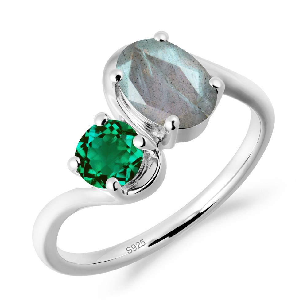 Wavy Bypass Ring with Labradorite and Emerald - LUO Jewelry #metal_sterling silver