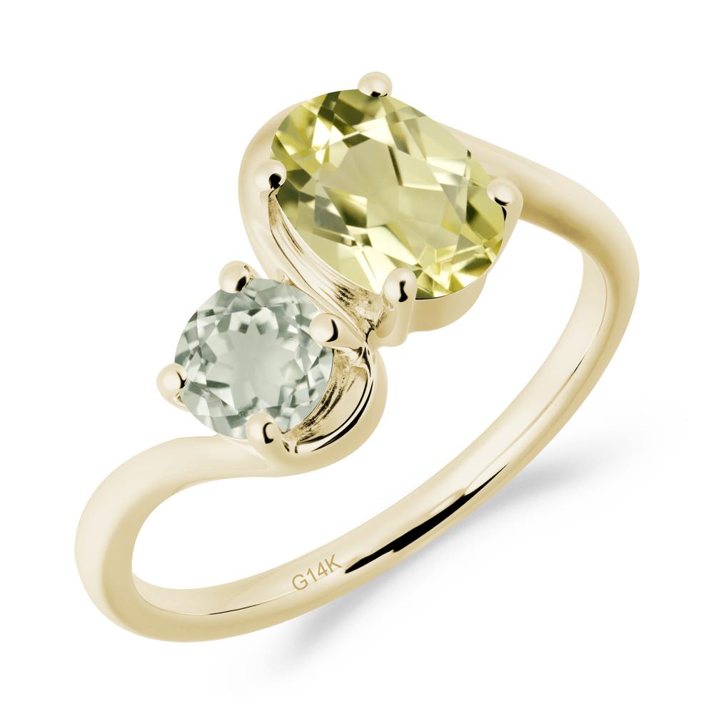 Wavy Bypass Ring with Lemon Quartz and Green Amethyst - LUO Jewelry #metal_14k yellow gold