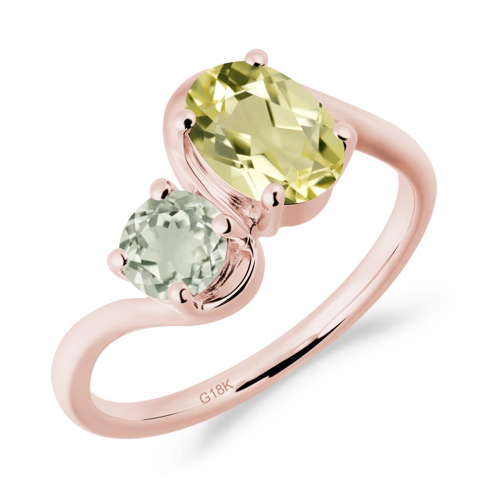 Wavy Bypass Ring with Lemon Quartz and Green Amethyst - LUO Jewelry #metal_18k rose gold