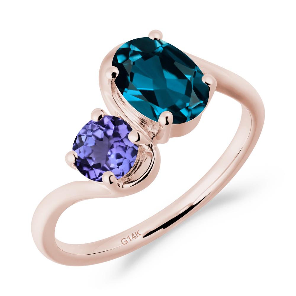 Wavy Bypass London Blue Topaz and Tanzanite Toi Et Moi Ring - LUO Jewelry #metal_14k rose gold