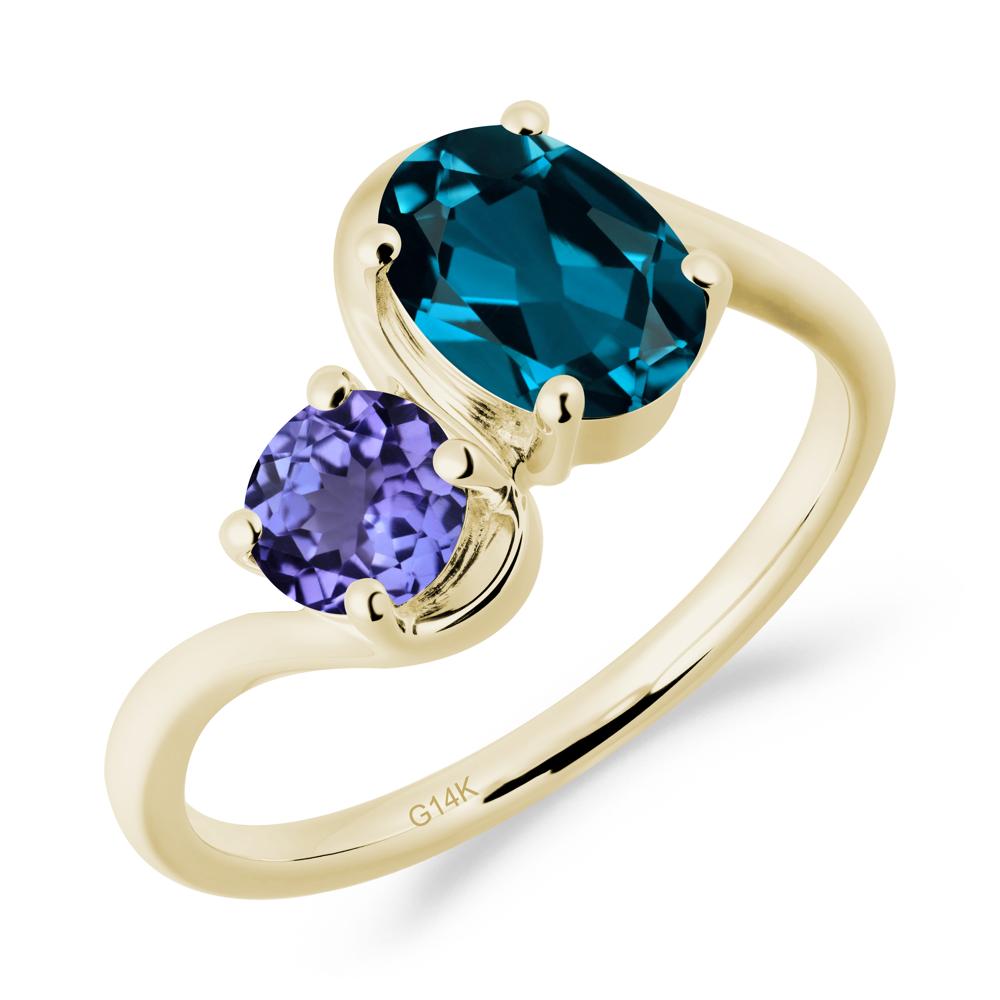Wavy Bypass London Blue Topaz and Tanzanite Toi Et Moi Ring - LUO Jewelry #metal_14k yellow gold