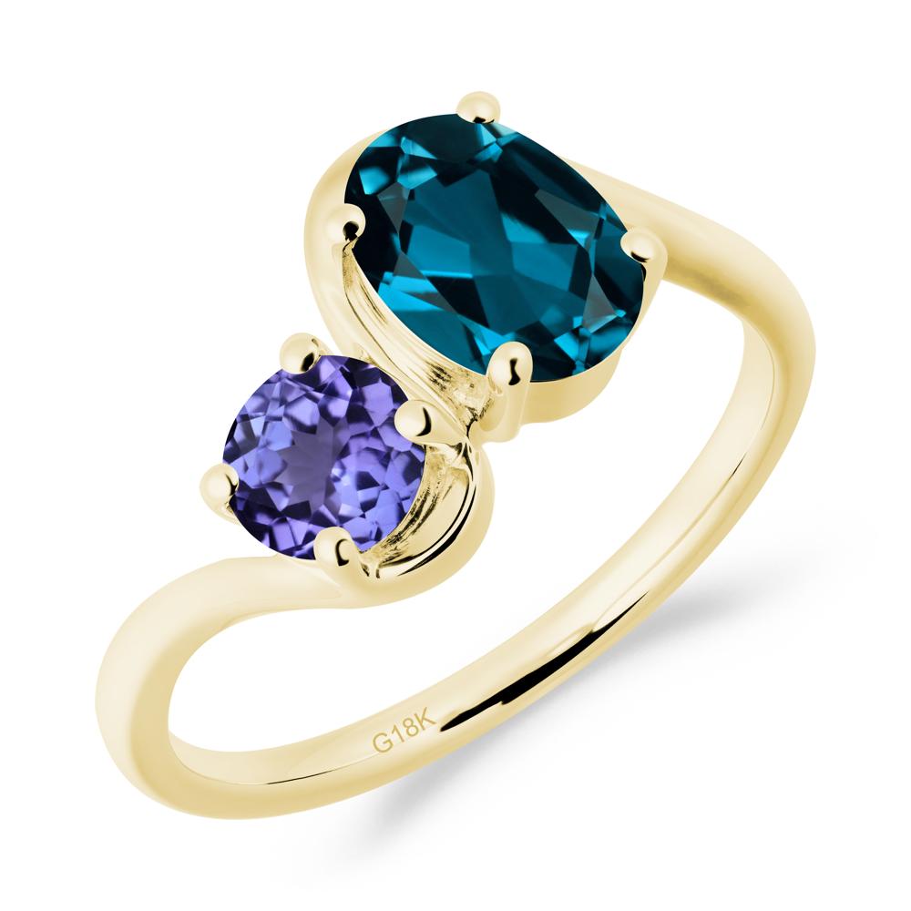 Wavy Bypass London Blue Topaz and Tanzanite Toi Et Moi Ring - LUO Jewelry #metal_18k yellow gold