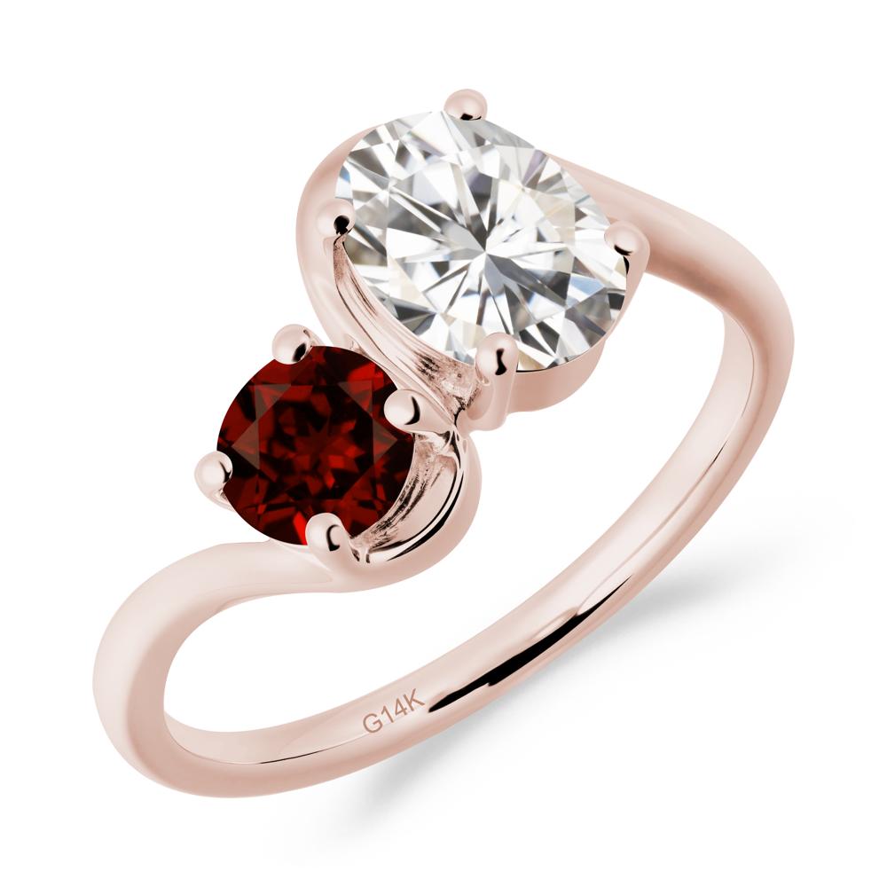 Wavy Bypass Ring with Moissanite and Garnet - LUO Jewelry #metal_14k rose gold