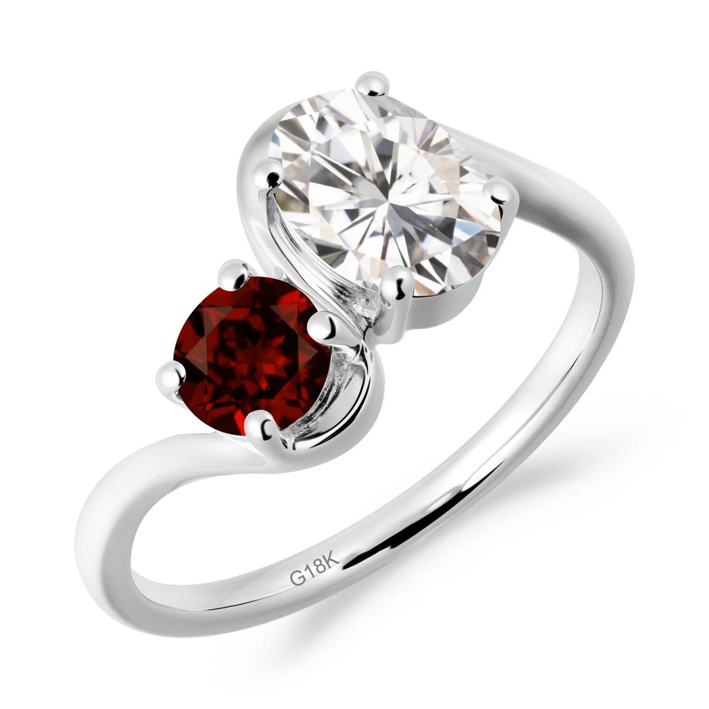 Wavy Bypass Ring with Moissanite and Garnet - LUO Jewelry #metal_18k white gold