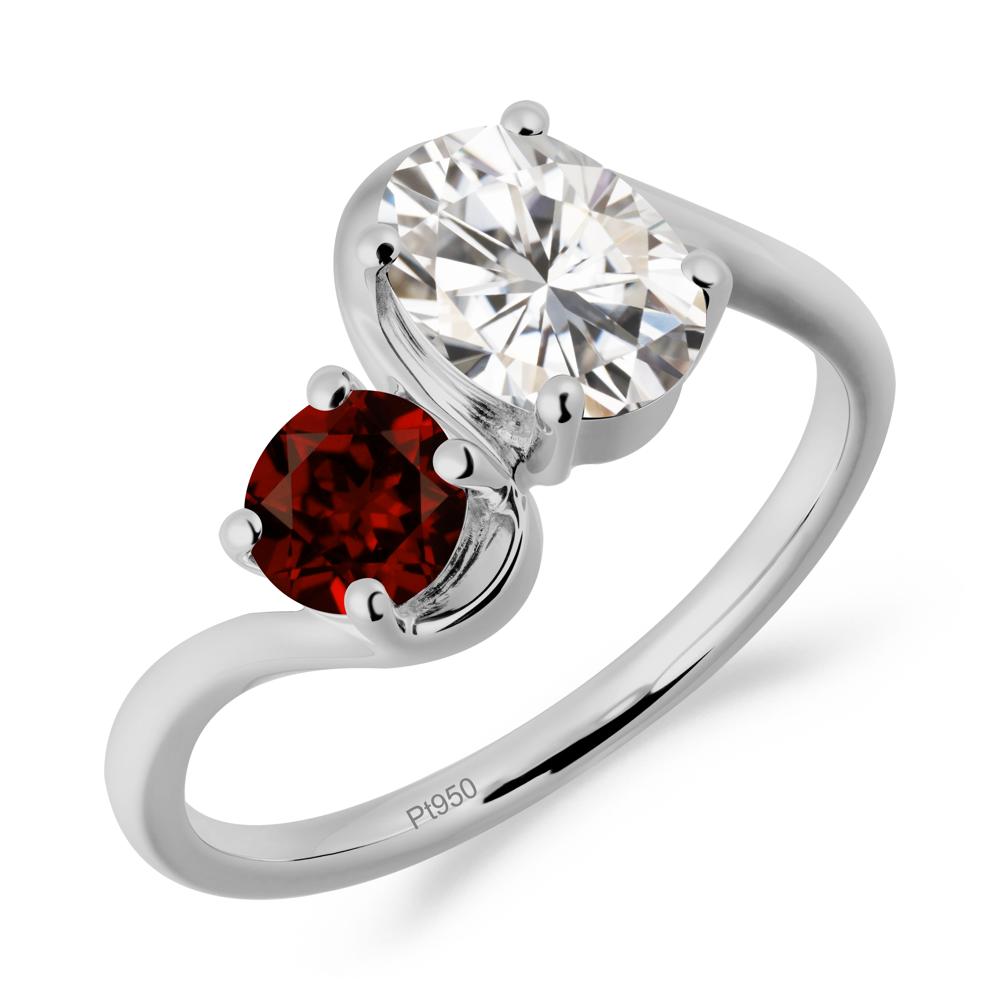 Wavy Bypass Ring with Moissanite and Garnet - LUO Jewelry #metal_platinum