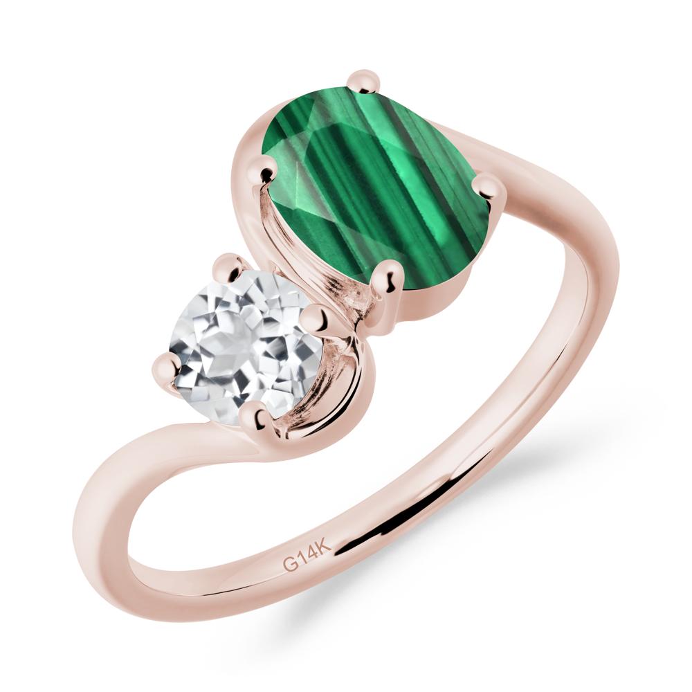 Wavy Bypass Ring with Malachite and White Topaz - LUO Jewelry #metal_14k rose gold