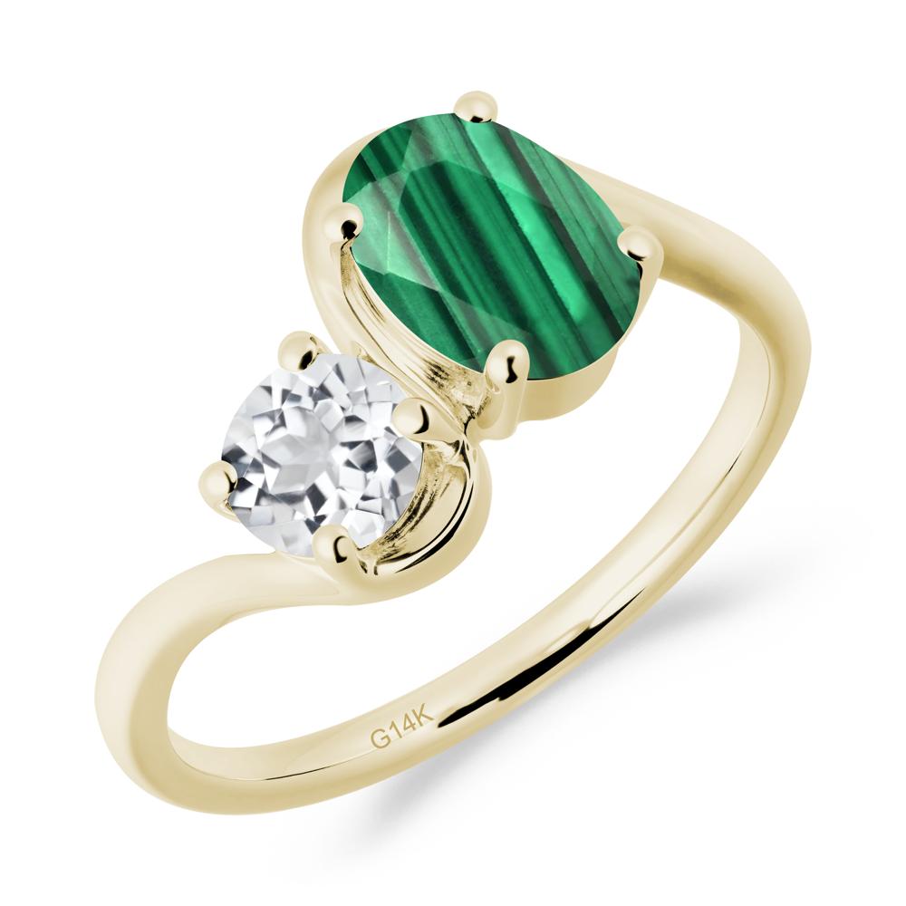 Wavy Bypass Ring with Malachite and White Topaz - LUO Jewelry #metal_14k yellow gold