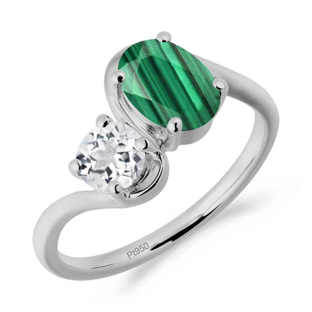 Wavy Bypass Ring with Malachite and White Topaz - LUO Jewelry #metal_platinum