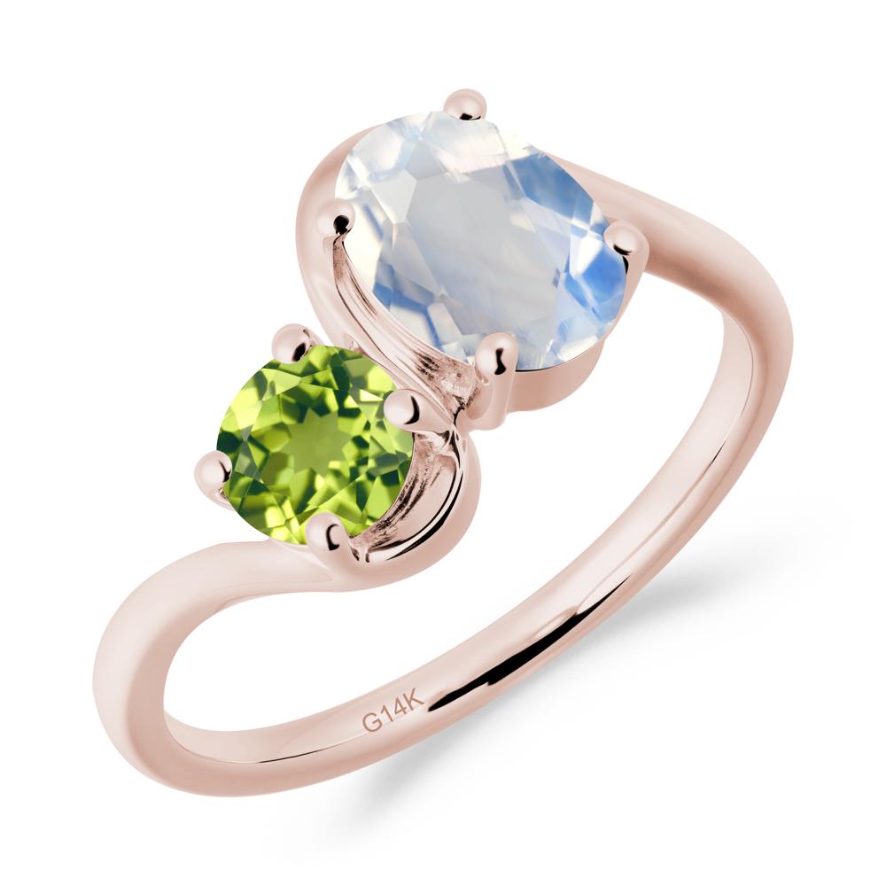 Wavy Bypass Ring with Moonstone and Peridot - LUO Jewelry #metal_14k rose gold