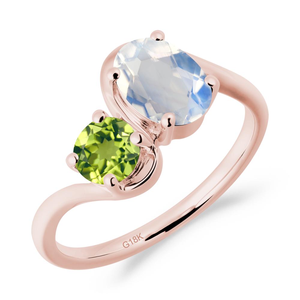 Wavy Bypass Ring with Moonstone and Peridot - LUO Jewelry #metal_18k rose gold