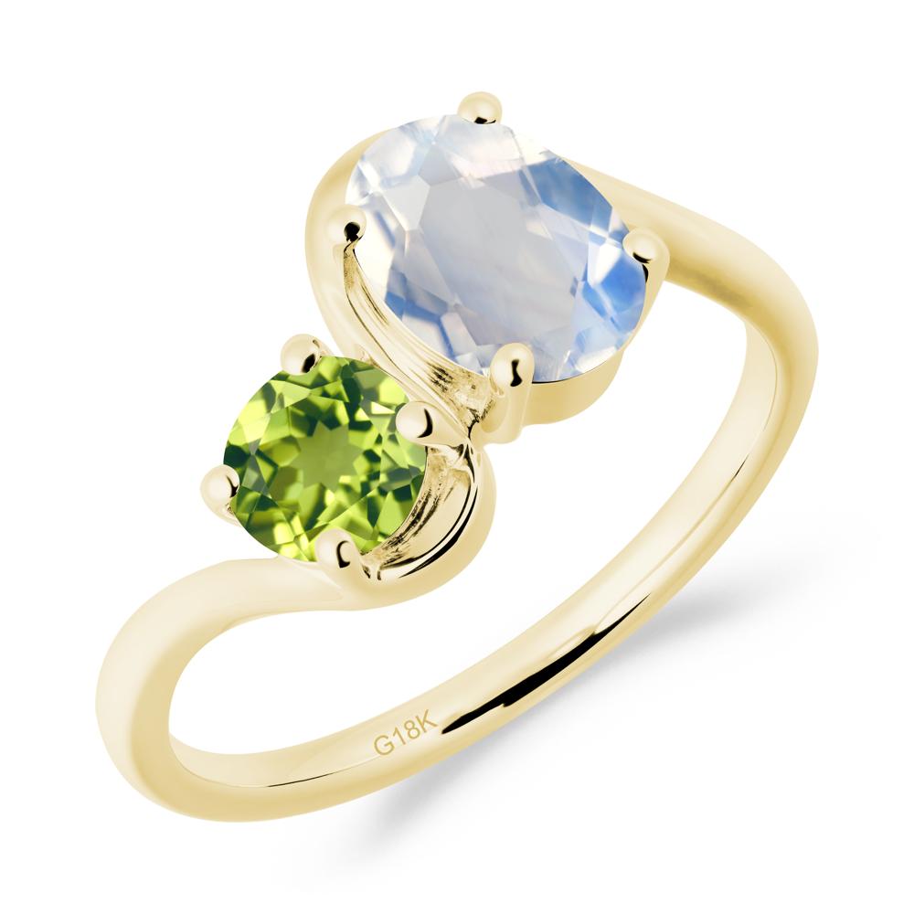Wavy Bypass Ring with Moonstone and Peridot - LUO Jewelry #metal_18k yellow gold