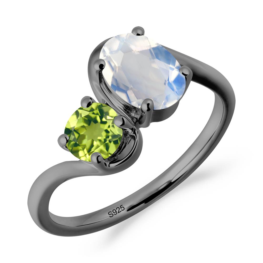 Wavy Bypass Ring with Moonstone and Peridot - LUO Jewelry #metal_black finish sterling silver