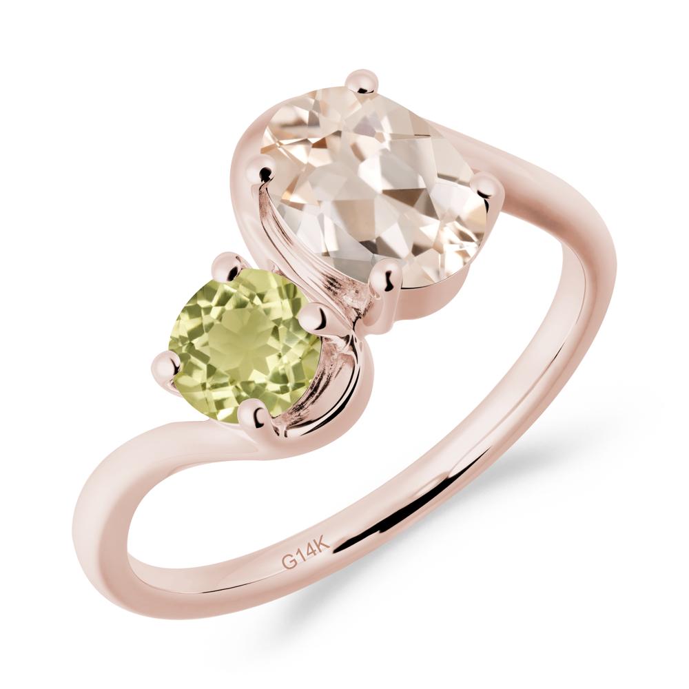 Wavy Bypass Ring with Morganite and Lemon Quartz - LUO Jewelry #metal_14k rose gold
