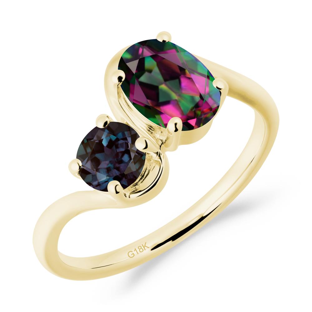 Wavy Bypass Mystic Topaz and Alexandrite Toi Et Moi Ring - LUO Jewelry #metal_18k yellow gold