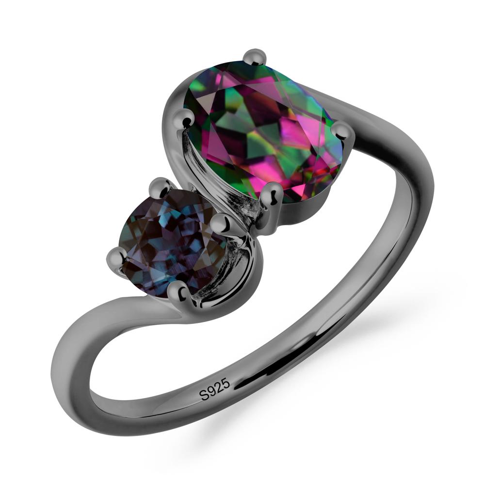 Wavy Bypass Mystic Topaz and Alexandrite Toi Et Moi Ring - LUO Jewelry #metal_black finish sterling silver
