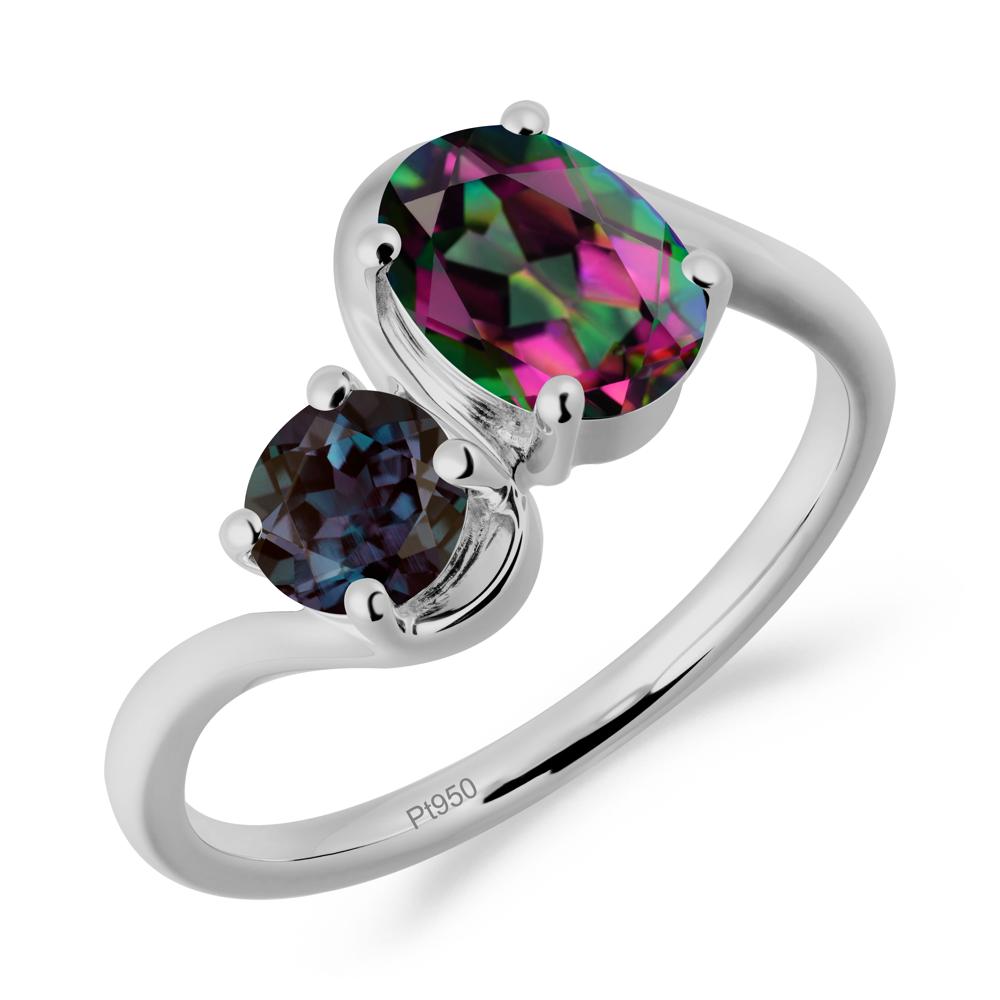 Wavy Bypass Mystic Topaz and Alexandrite Toi Et Moi Ring - LUO Jewelry #metal_platinum