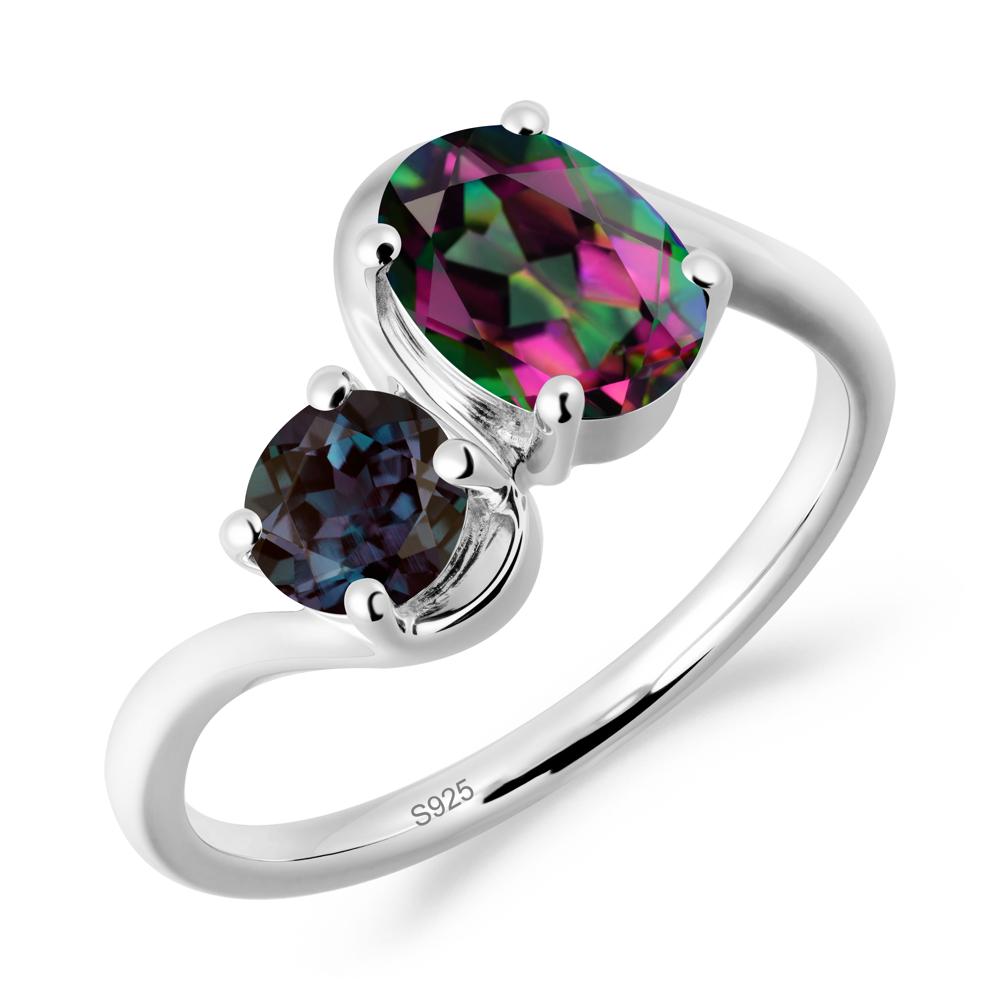 Wavy Bypass Mystic Topaz and Alexandrite Toi Et Moi Ring - LUO Jewelry #metal_sterling silver