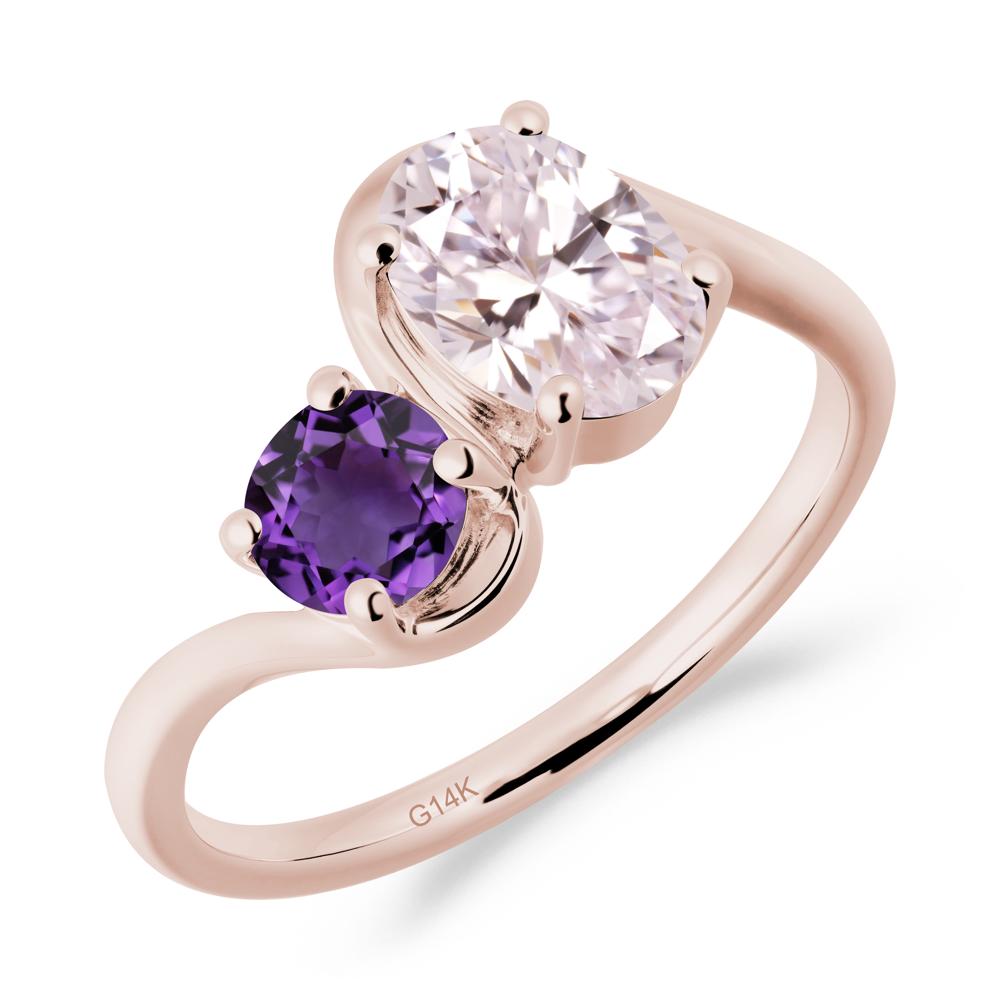 Wavy Bypass Ring with Pink Cubic Zirconia and Amethyst - LUO Jewelry #metal_14k rose gold