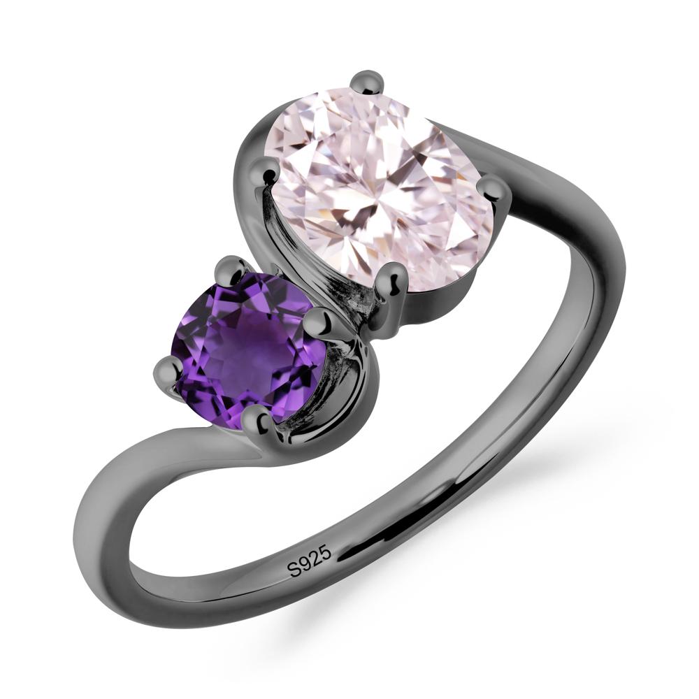 Wavy Bypass Ring with Pink Cubic Zirconia and Amethyst - LUO Jewelry #metal_black finish sterling silver