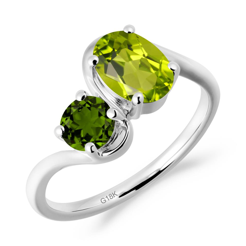 Wavy Bypass Peridot and Diopside Toi Et Moi Ring - LUO Jewelry #metal_18k white gold