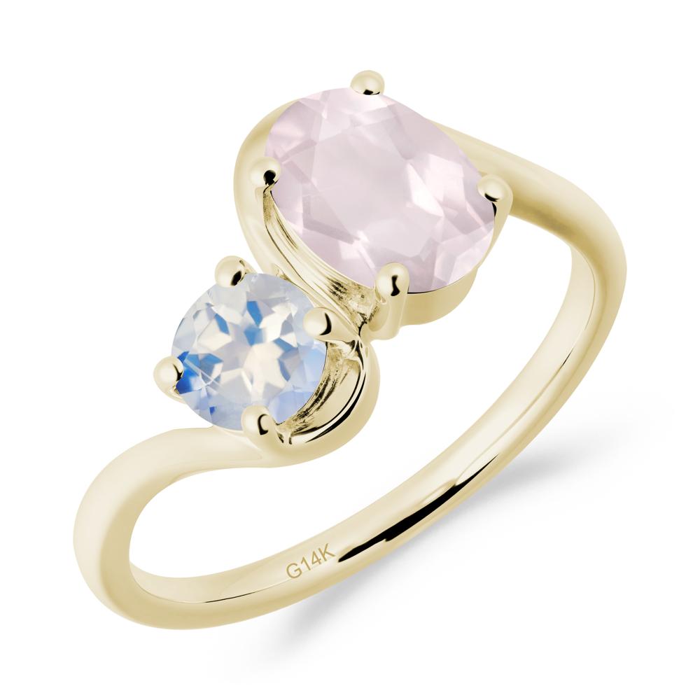 Wavy Bypass Rose Quartz and Moonstone Toi Et Moi Ring - LUO Jewelry #metal_14k yellow gold