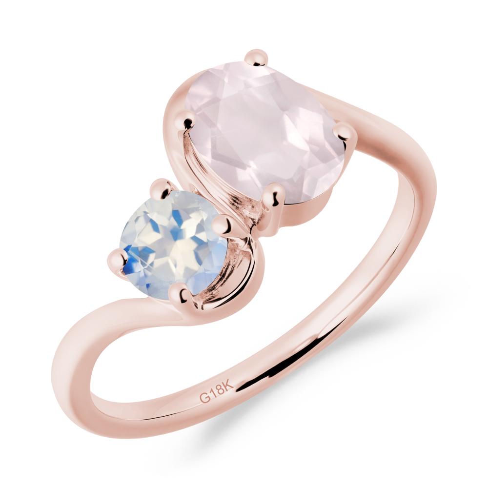 Wavy Bypass Rose Quartz and Moonstone Toi Et Moi Ring - LUO Jewelry #metal_18k rose gold