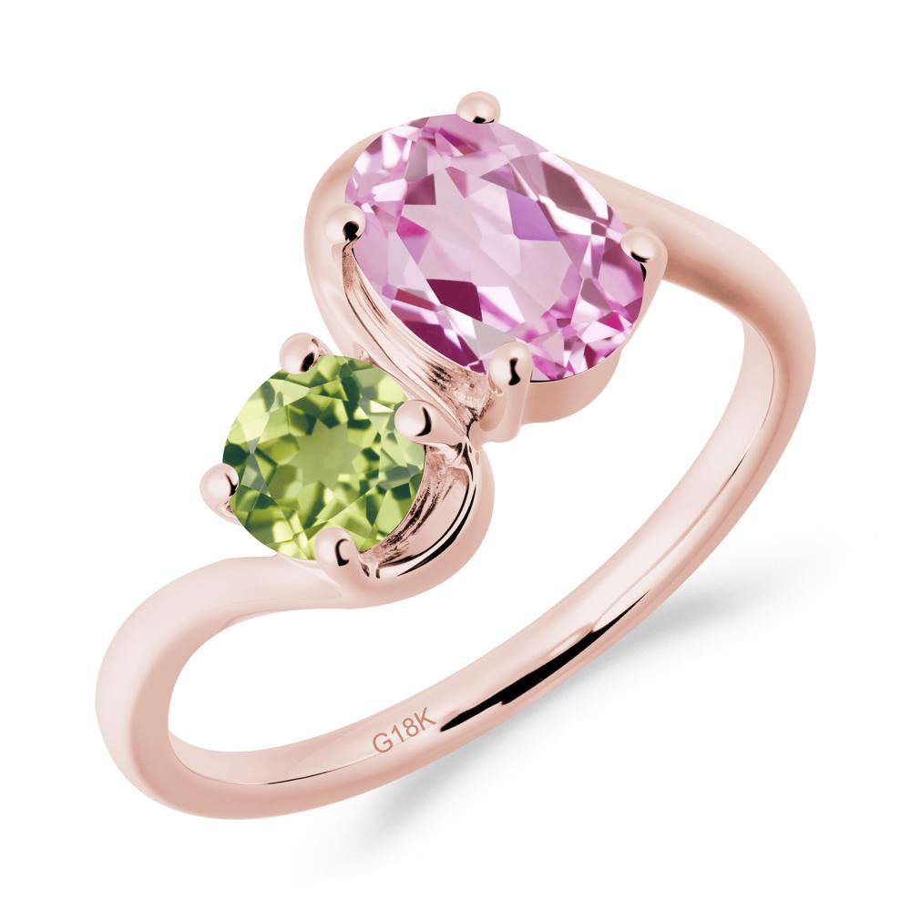 Wavy Bypass Pink Sapphire and Peridot Toi Et Moi Ring - LUO Jewelry #metal_18k rose gold