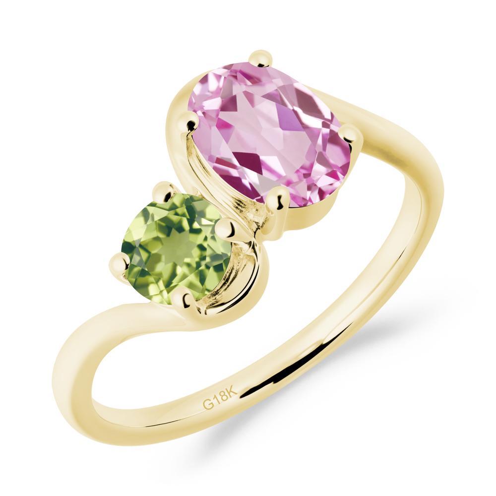 Wavy Bypass Pink Sapphire and Peridot Toi Et Moi Ring - LUO Jewelry #metal_18k yellow gold