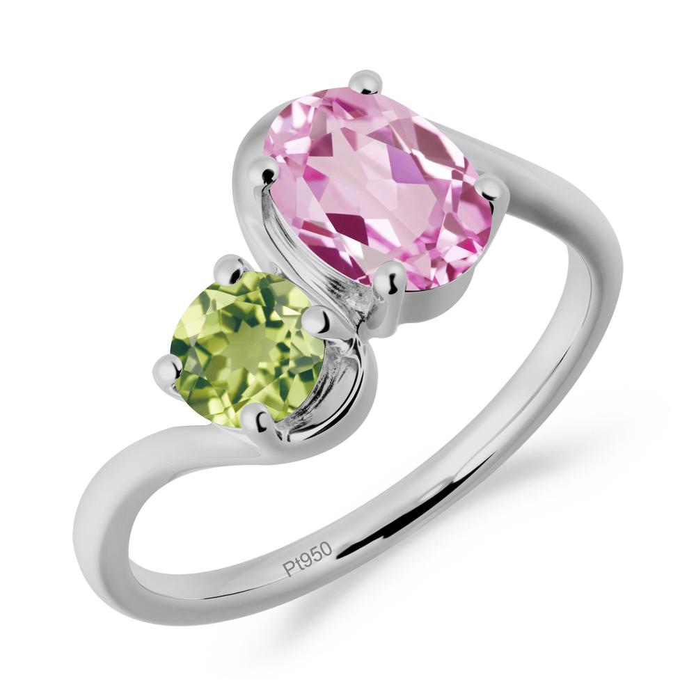 Wavy Bypass Pink Sapphire and Peridot Toi Et Moi Ring - LUO Jewelry #metal_platinum