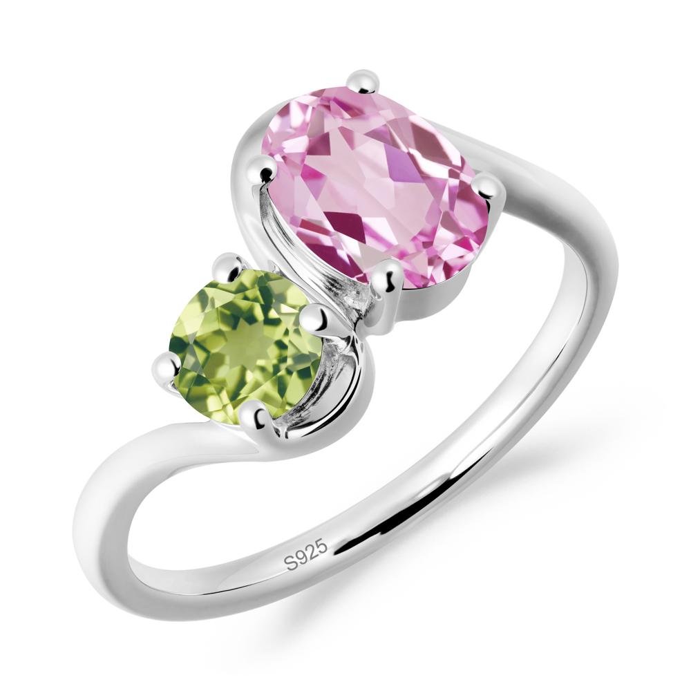 Wavy Bypass Pink Sapphire and Peridot Toi Et Moi Ring | LUO