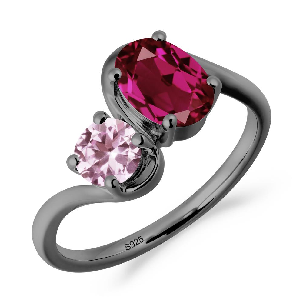 Wavy Bypass Ring with Ruby and Pink Sapphire - LUO Jewelry #metal_black finish sterling silver