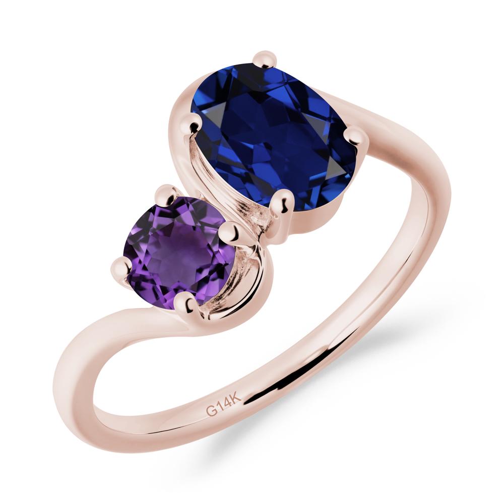 Wavy Bypass Sapphire and Amethyst Toi Et Moi Ring - LUO Jewelry #metal_14k rose gold