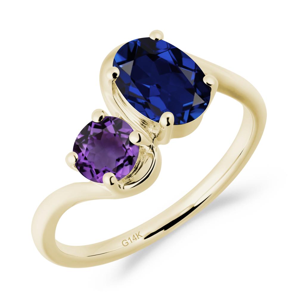 Wavy Bypass Sapphire and Amethyst Toi Et Moi Ring - LUO Jewelry #metal_14k yellow gold