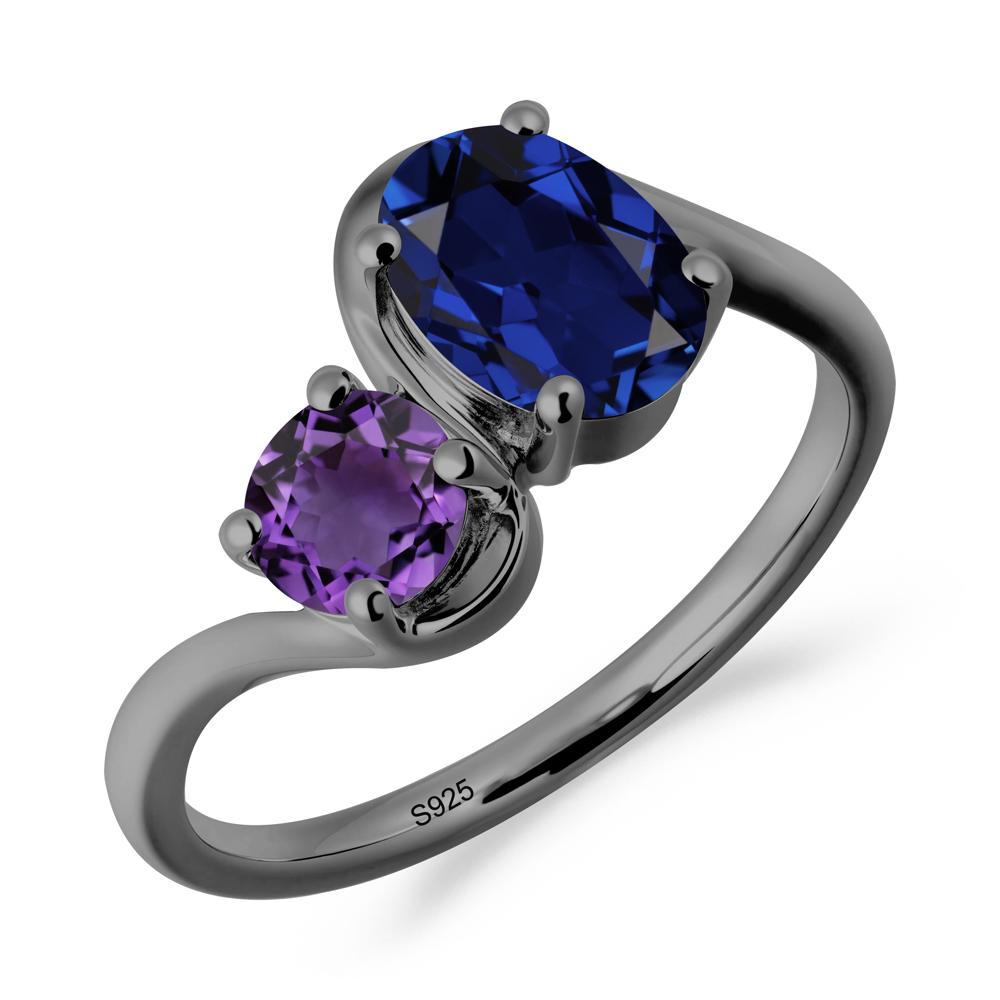 Wavy Bypass Sapphire and Amethyst Toi Et Moi Ring - LUO Jewelry #metal_black finish sterling silver