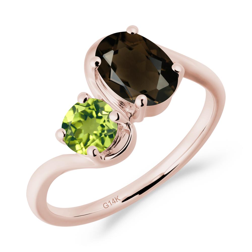 Wavy Bypass Ring with Smoky Quartz and Peridot - LUO Jewelry #metal_14k rose gold