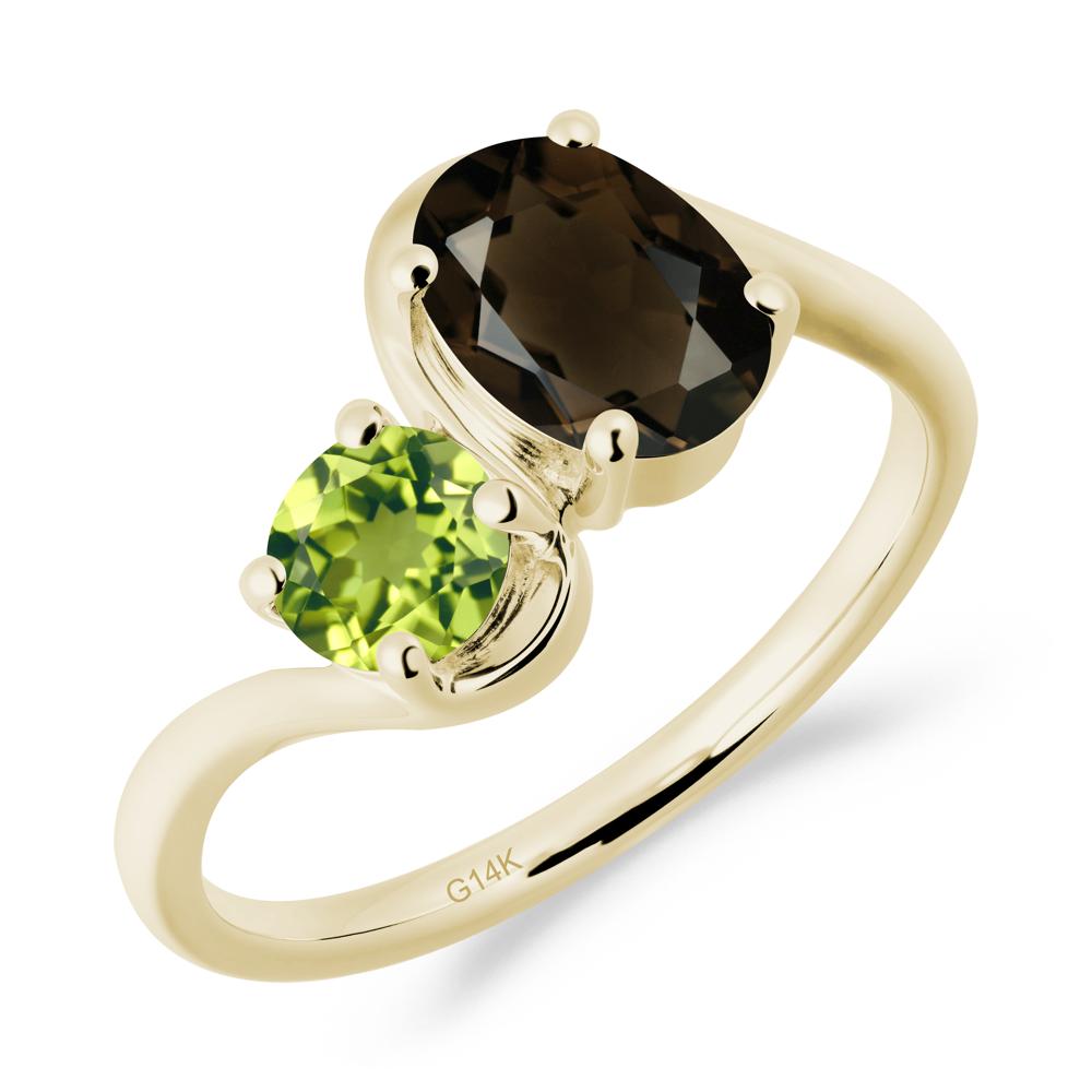 Wavy Bypass Ring with Smoky Quartz and Peridot - LUO Jewelry #metal_14k yellow gold