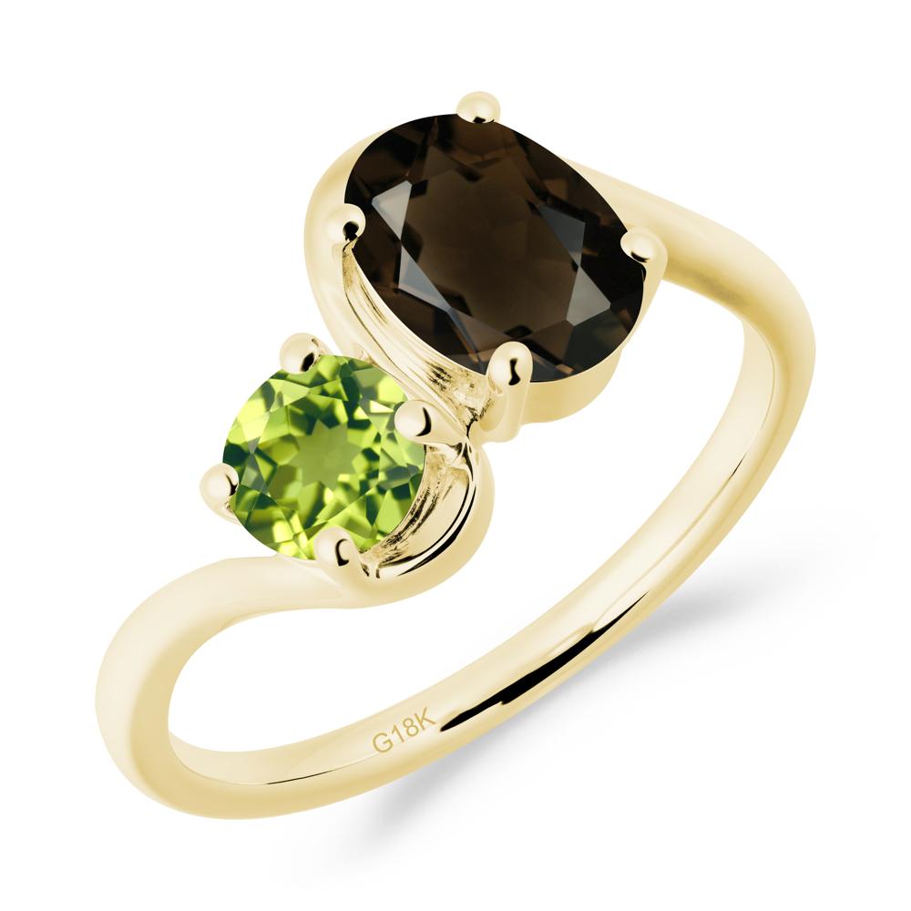 Wavy Bypass Ring with Smoky Quartz and Peridot - LUO Jewelry #metal_18k yellow gold