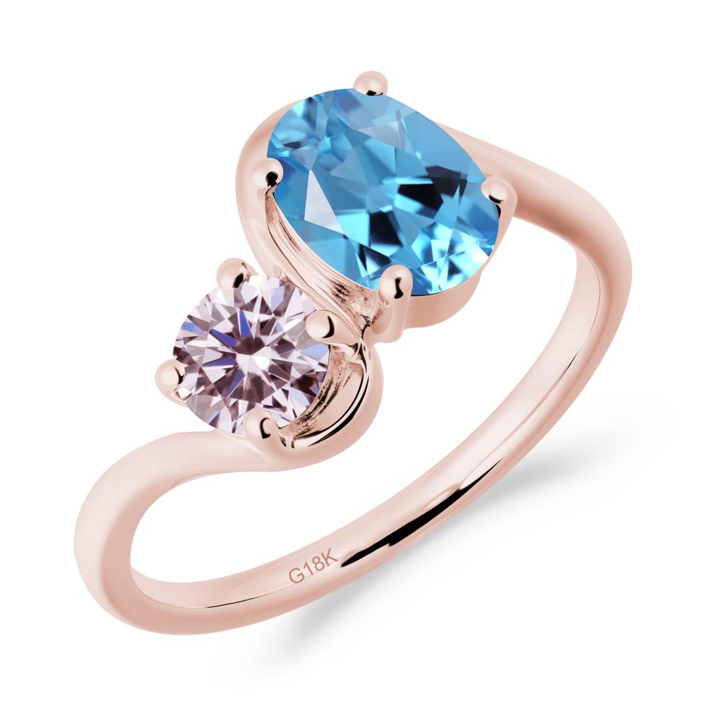 Wavy Bypass Ring with Swiss Blue Topaz and Pink Sapphire - LUO Jewelry #metal_18k rose gold