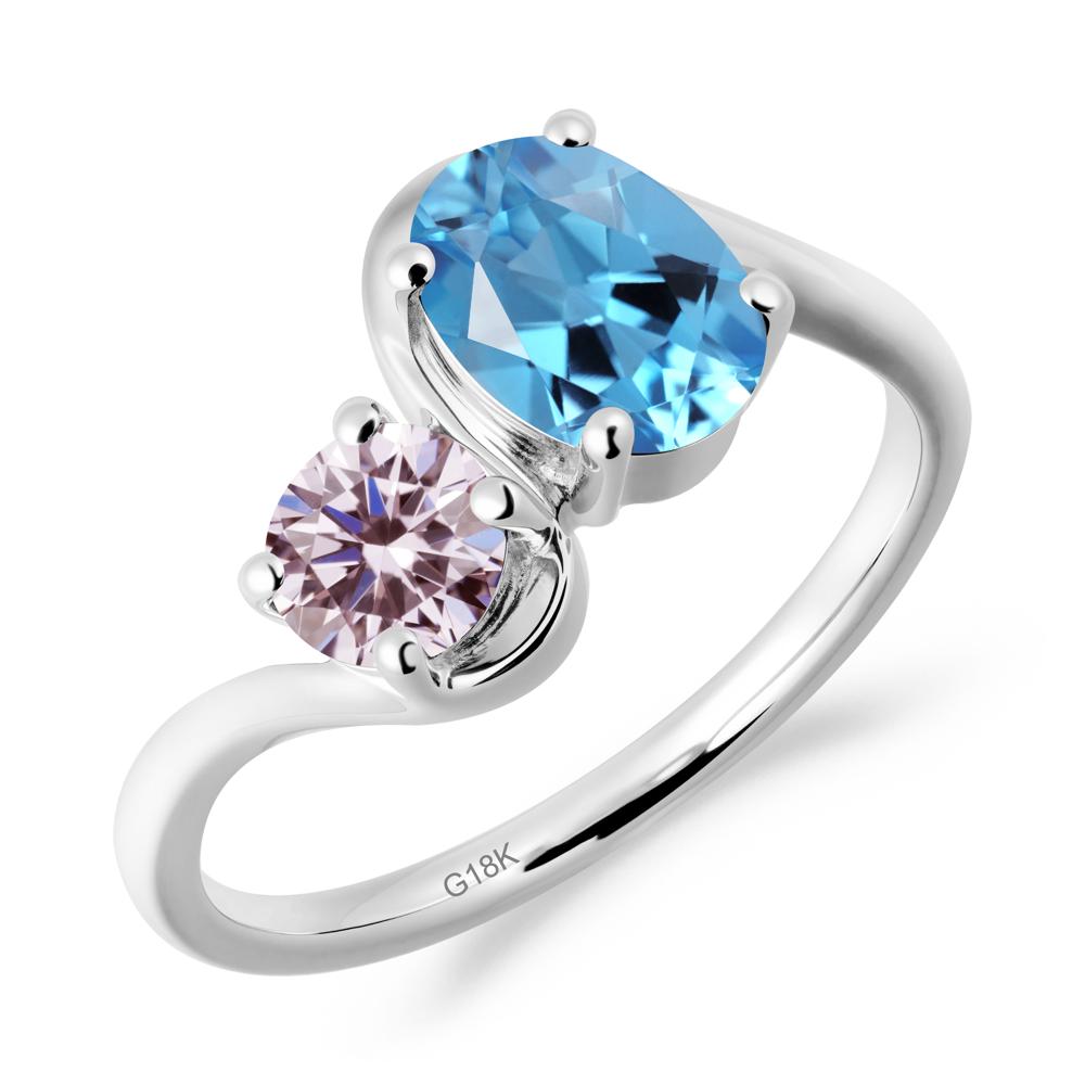 Wavy Bypass Ring with Swiss Blue Topaz and Pink Sapphire - LUO Jewelry #metal_18k white gold
