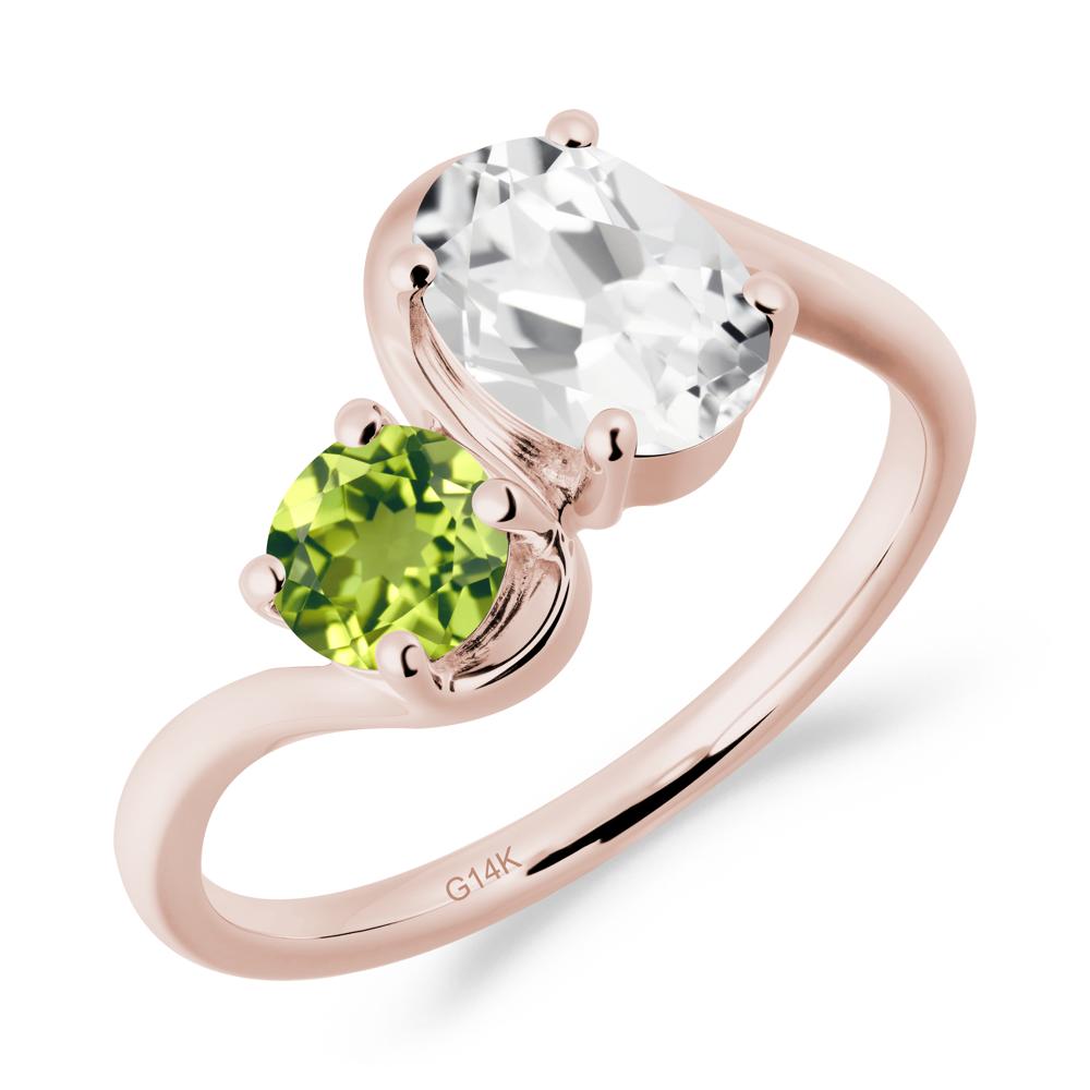 Wavy Bypass White Topaz and Peridot Toi Et Moi Ring - LUO Jewelry #metal_14k rose gold