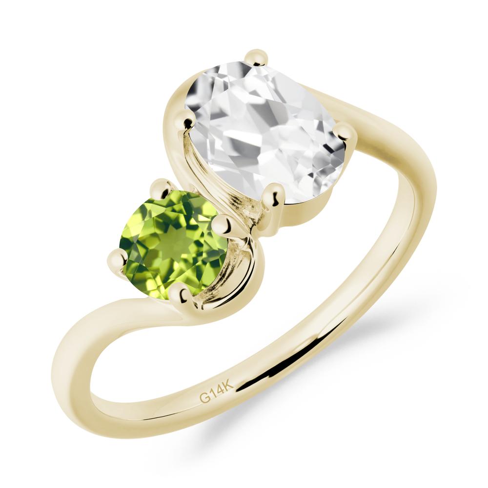 Wavy Bypass White Topaz and Peridot Toi Et Moi Ring - LUO Jewelry #metal_14k yellow gold