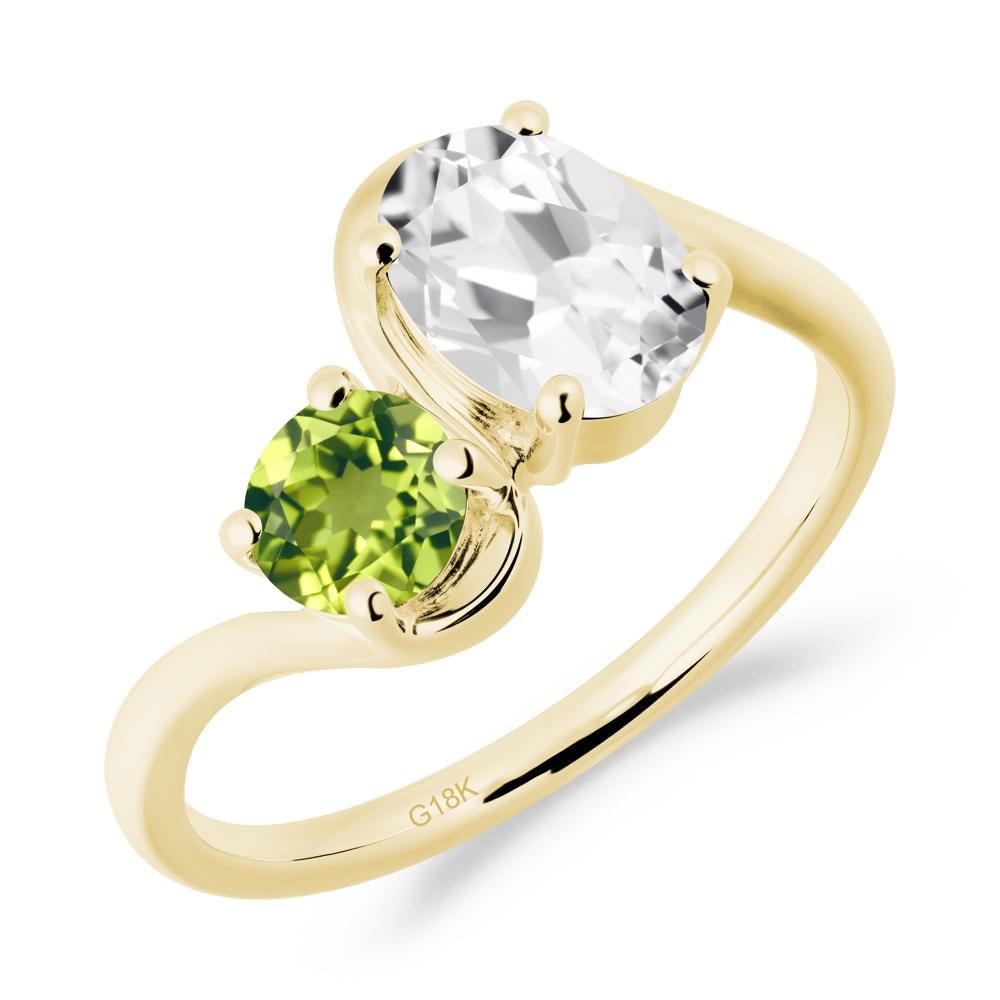 Wavy Bypass White Topaz and Peridot Toi Et Moi Ring - LUO Jewelry #metal_18k yellow gold
