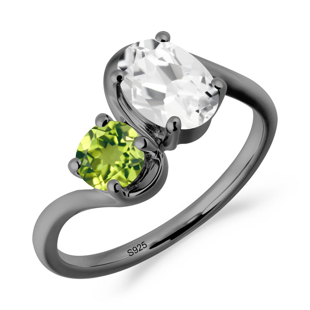 Wavy Bypass White Topaz and Peridot Toi Et Moi Ring - LUO Jewelry #metal_black finish sterling silver