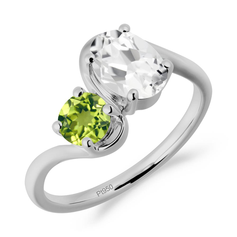 Wavy Bypass White Topaz and Peridot Toi Et Moi Ring - LUO Jewelry #metal_platinum
