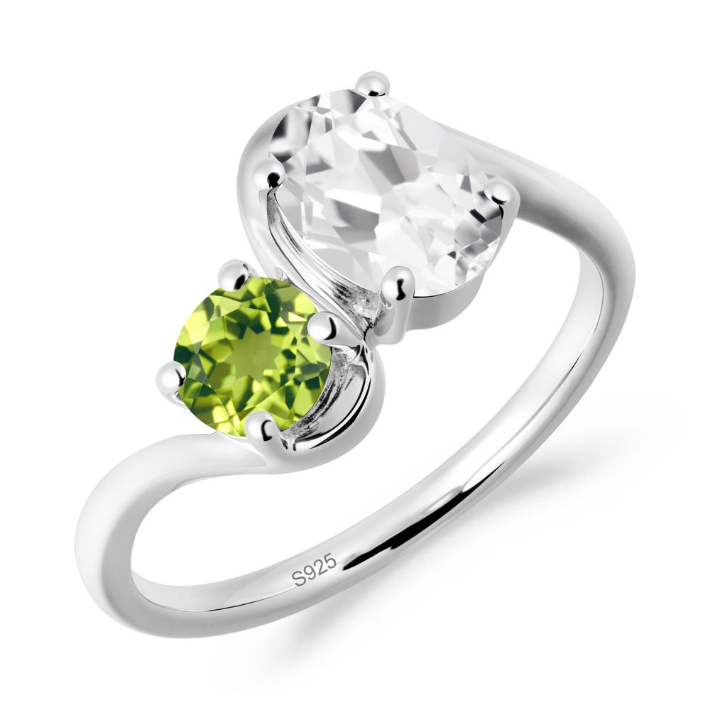 Wavy Bypass White Topaz and Peridot Toi Et Moi Ring - LUO Jewelry #metal_sterling silver