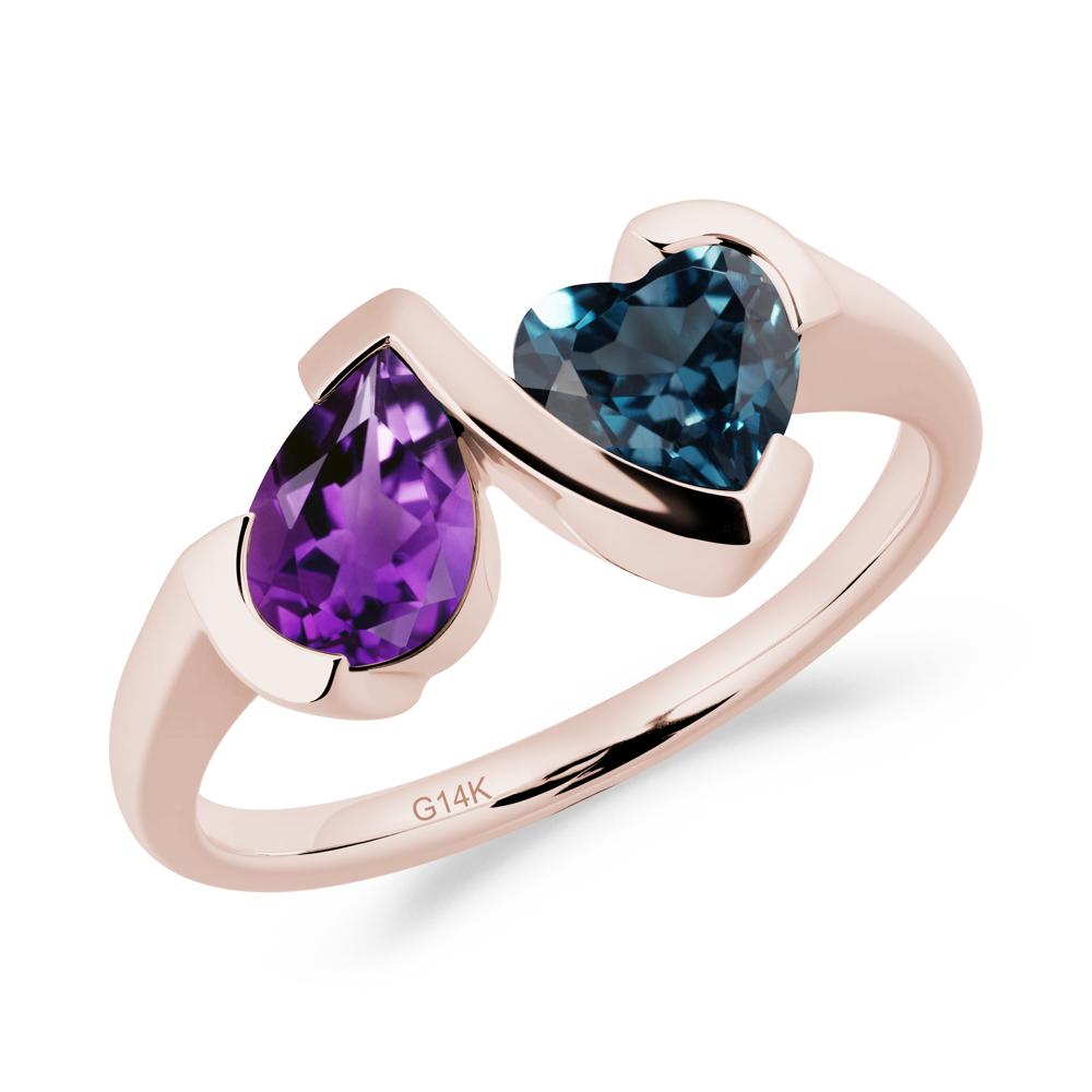 Bezel Set Amethyst and London Blue Topaz Toi Et Moi Ring - LUO Jewelry #metal_14k rose gold