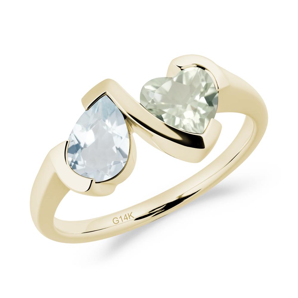 Bezel Set Aquamarine and Green Amethyst Toi Et Moi Ring - LUO Jewelry #metal_14k yellow gold
